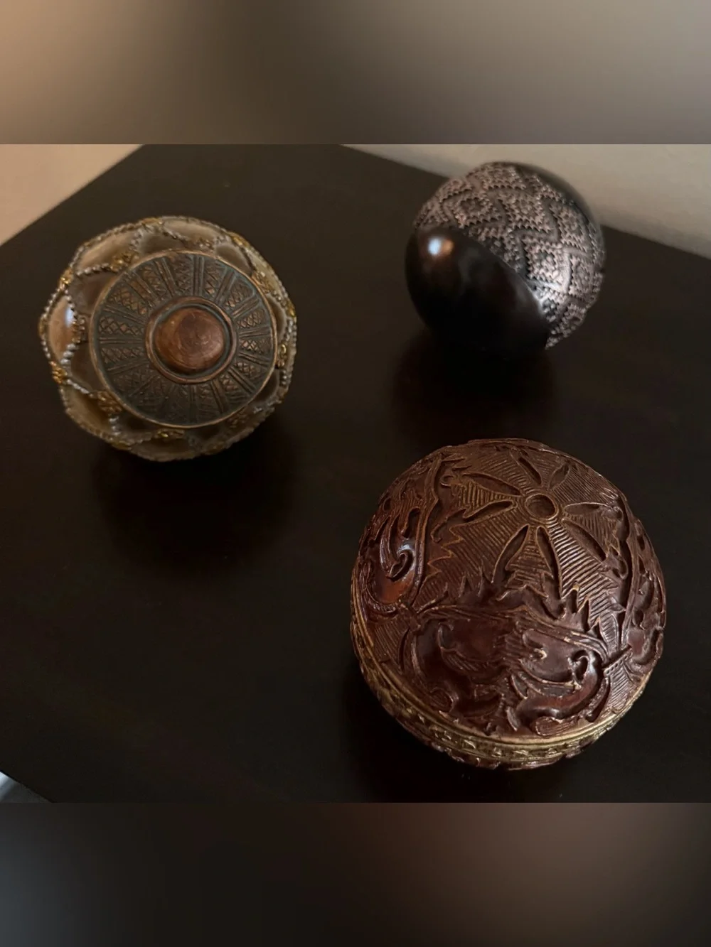 Pier 1 Imports Decorative Orb Set of 3 | Carved Resin Spheres | Global Boho Home